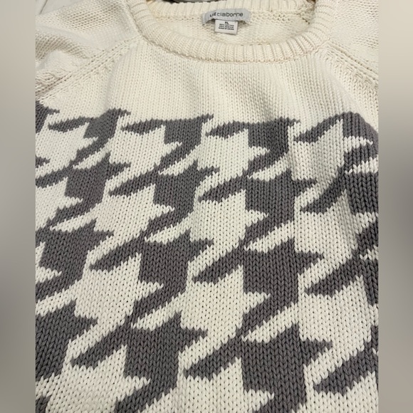 Liz Claiborne Houndstooth pattern sweater, knit size XL cream and gray - Picture 3 of 8